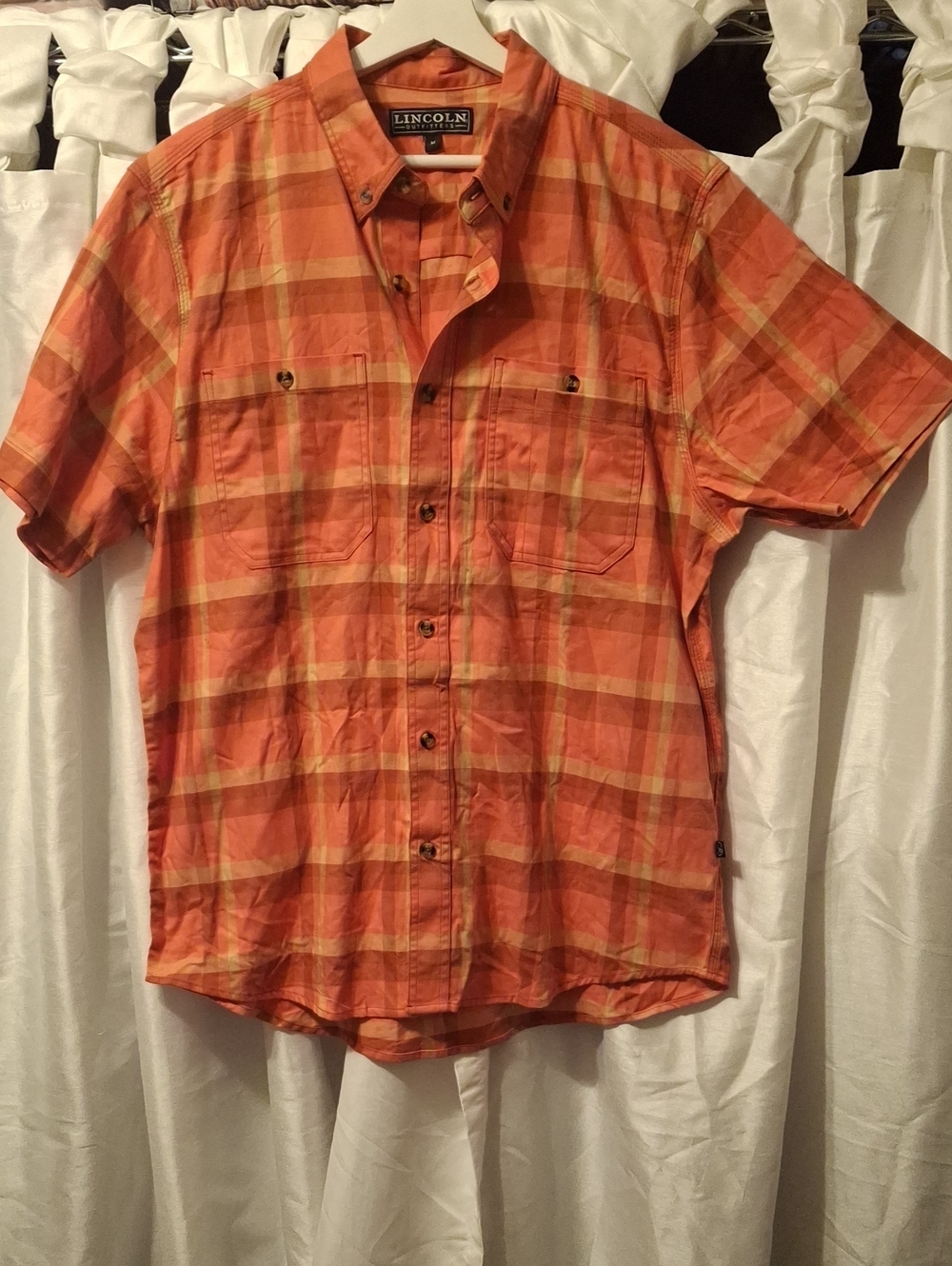 Lincoln Orange Plaid Short-Sleeve Button-Down Shirt